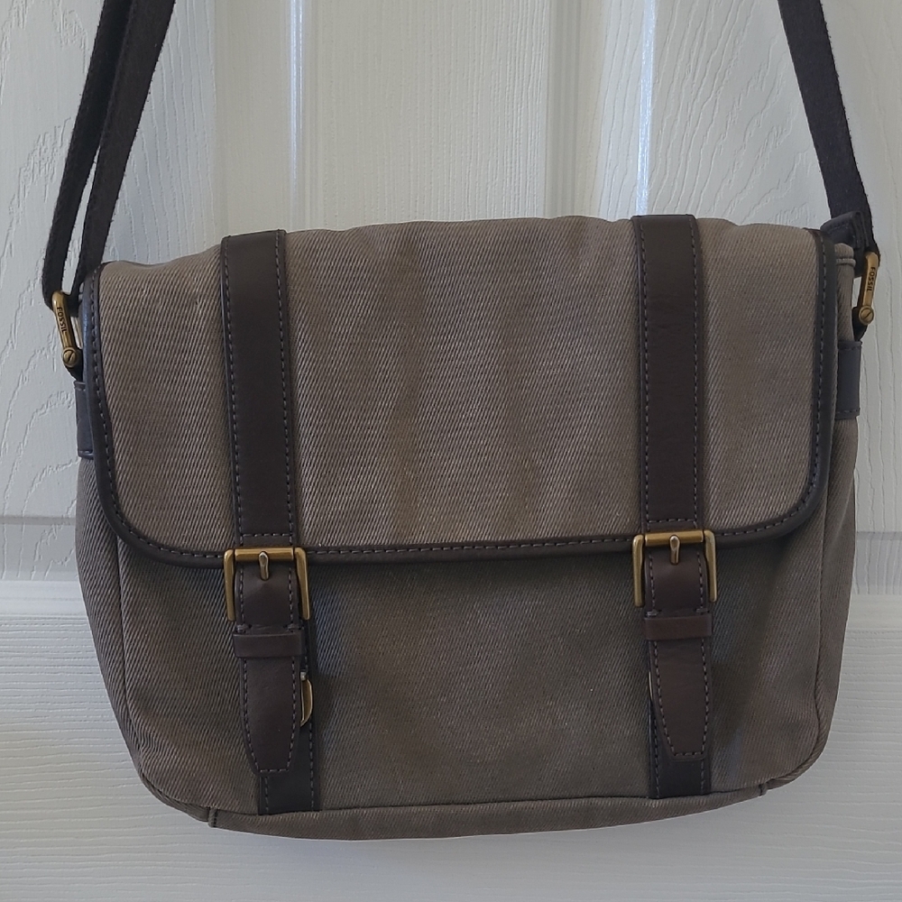 Fossil Brown Canvas Messenger Bag